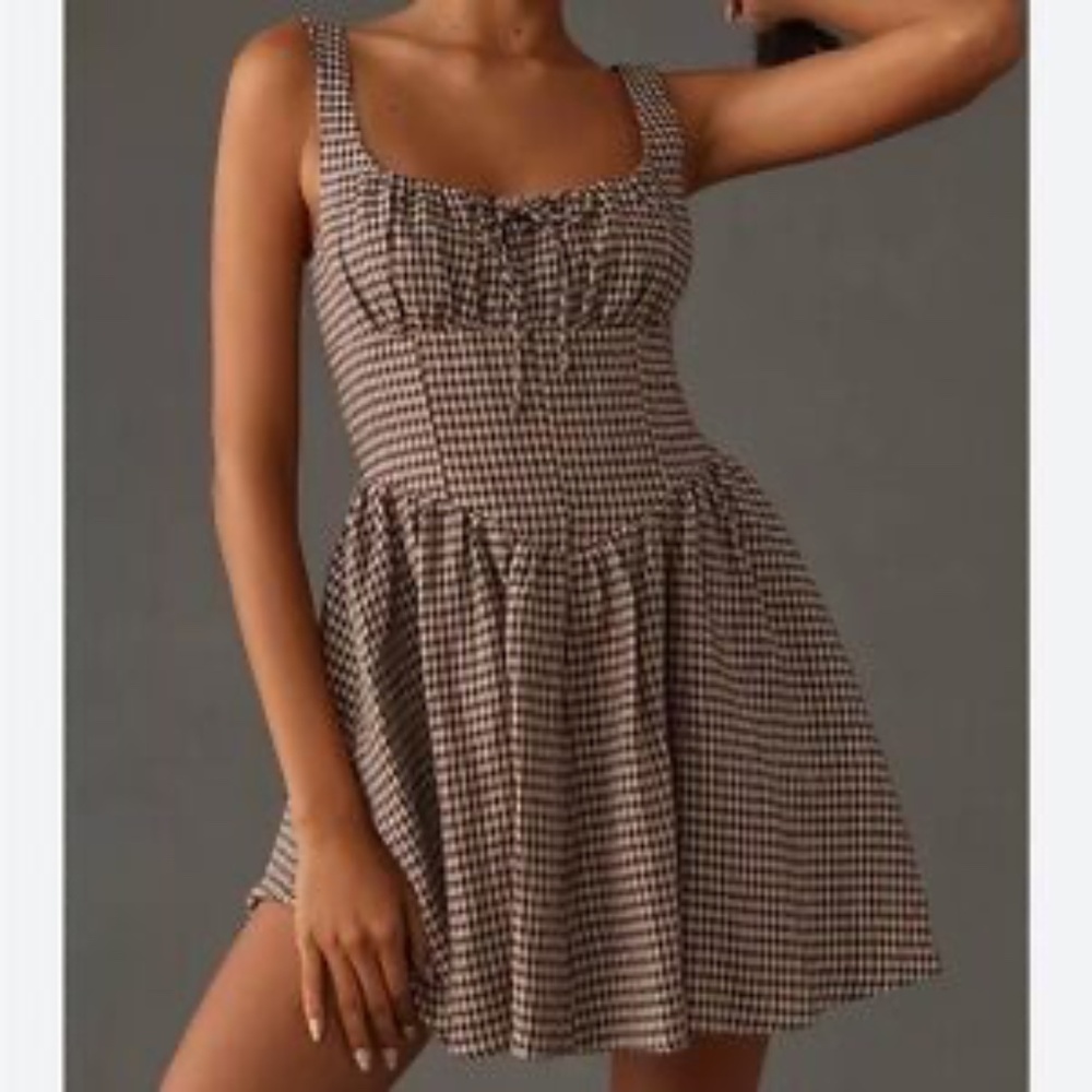 Reformation Brown Checkered Mini Dress
